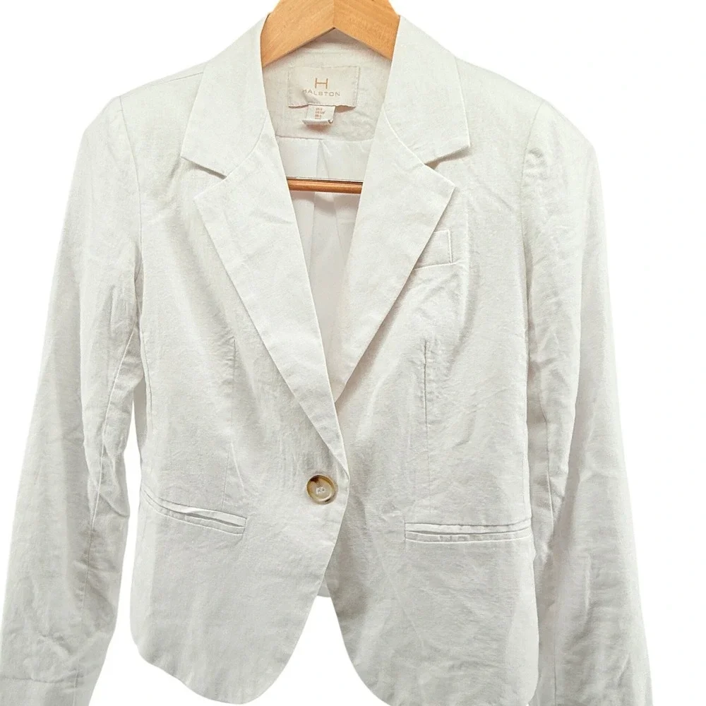 H‎ By Halston White Linen Blazer Ivory Small Lined Coastal Chic Cowgirl